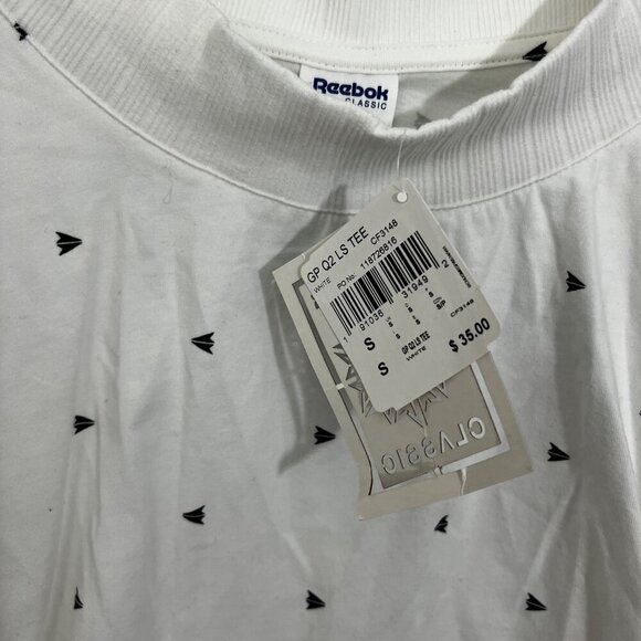 Reebok White Long Sleeve Crop Top Triangle Print, Size Small - Picture 3 of 3